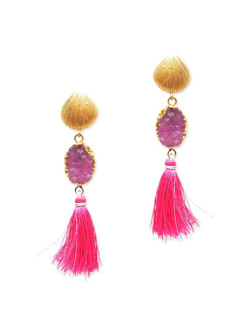 pink gold plated drop earring - 12264493 - Very Small Image - 1