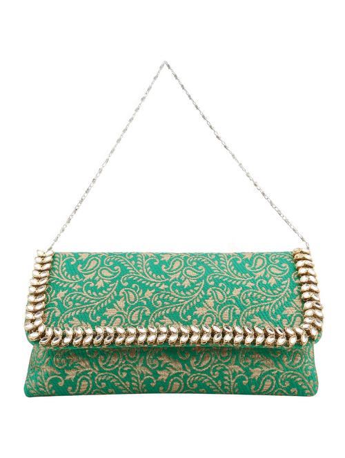 green shimmer clutch with sling - 12264526 - Very Small Image - 1