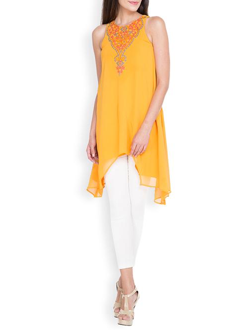 yellow synthetic aline kurta - 12264618 - Very Small Image - 1
