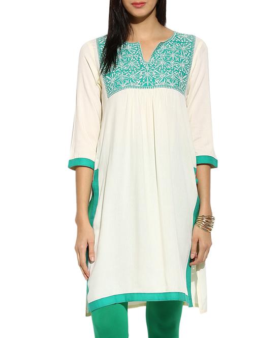 cream viscose straight kurta - 12265108 - Very Small Image - 1