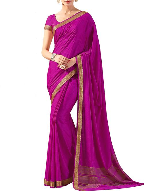 magenta crepe bordered saree with blouse - 12265483 - Very Small Image - 1