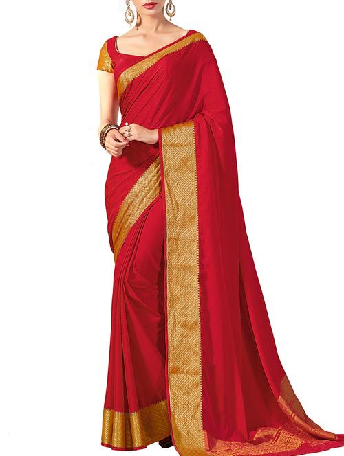 red crepe bordered saree with blouse - 12265492 - Very Small Image - 1