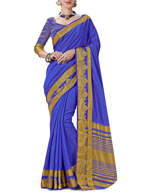 blue art silk bordered saree with blouse - 12265497 - Very Small Image - 1