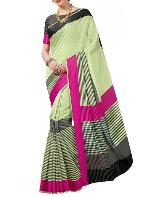 contrast border striped printed saree with blouse - 12265530 - Very Small Image - 1