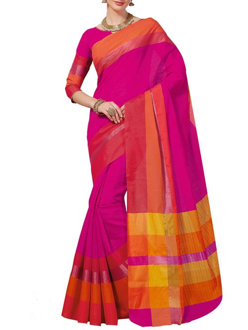 contrast zari pallu bordered saree with blouse - 12265531 - Very Small Image - 1