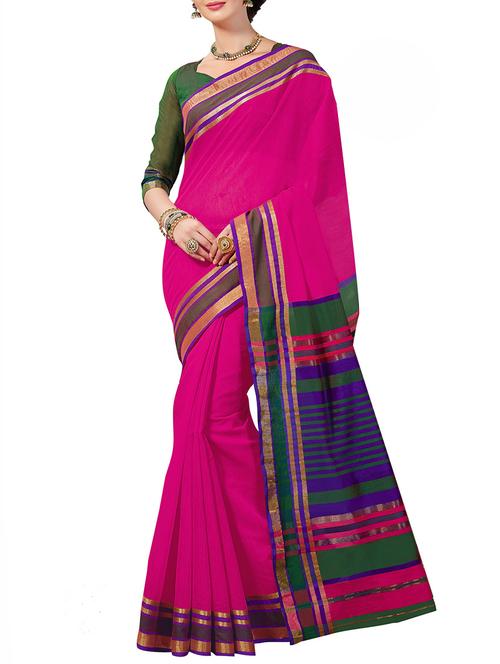contrast striped pallu bordered saree with blouse - 12265538 - Very Small Image - 1