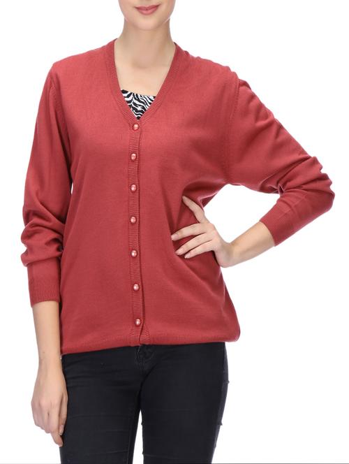 rust acrylic woolen cardigan - 12265896 - Very Small Image - 1