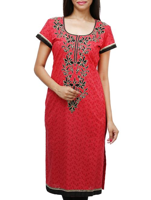 red cotton straight kurta - 12267048 - Very Small Image - 1