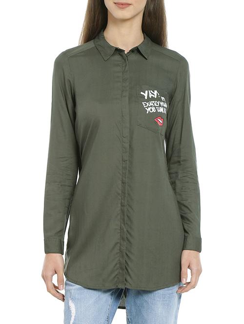 olive green printed viscose regular shirt - 12270813 - Very Small Image - 1