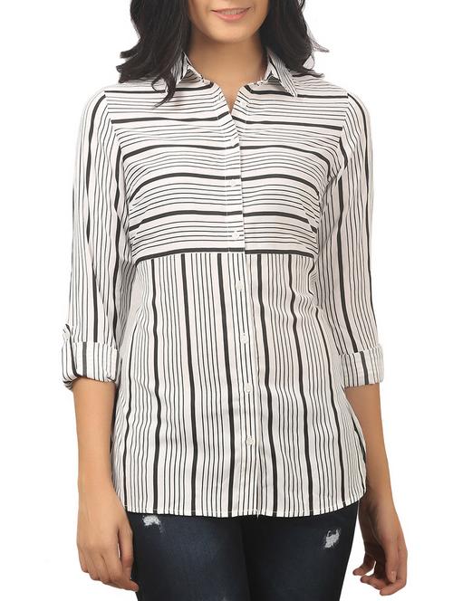 white striped viscose regular shirt - 12271000 - Very Small Image - 1