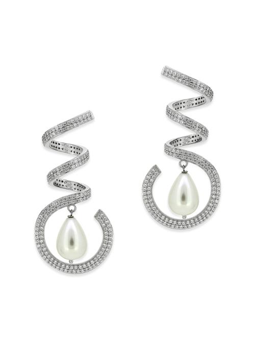 white silver drop earrings - 12272491 - Very Small Image - 1