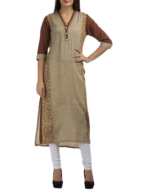 beige rayon straight kurta - 12274067 - Very Small Image - 1