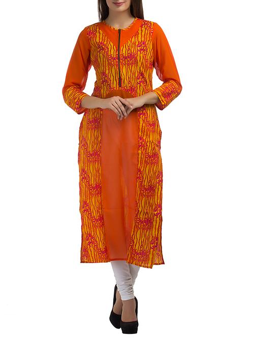 orange cotton straight kurta - 12274069 - Very Small Image - 1