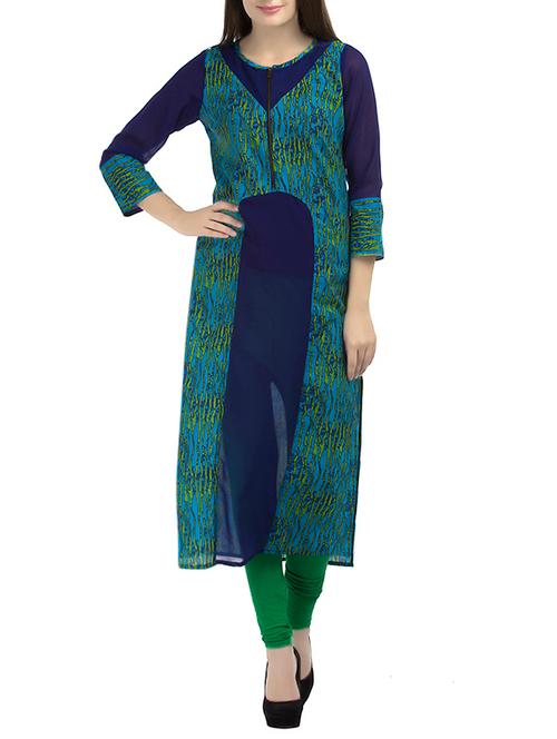 blue cotton straight kurta - 12274071 - Very Small Image - 1