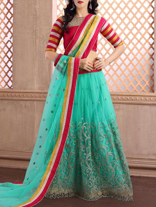 green poly silk aline lehenga - 12274996 - Very Small Image - 1