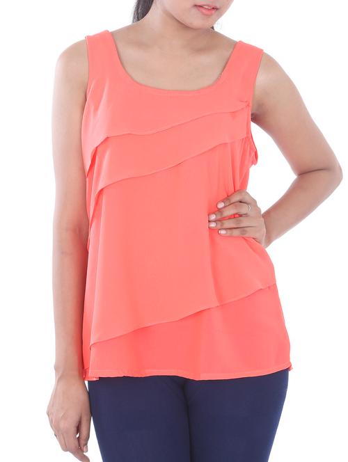 orange crepe layered top - 12275249 - Very Small Image - 1