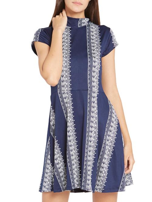 navy blue printed skater dress - 12276345 - Very Small Image - 1