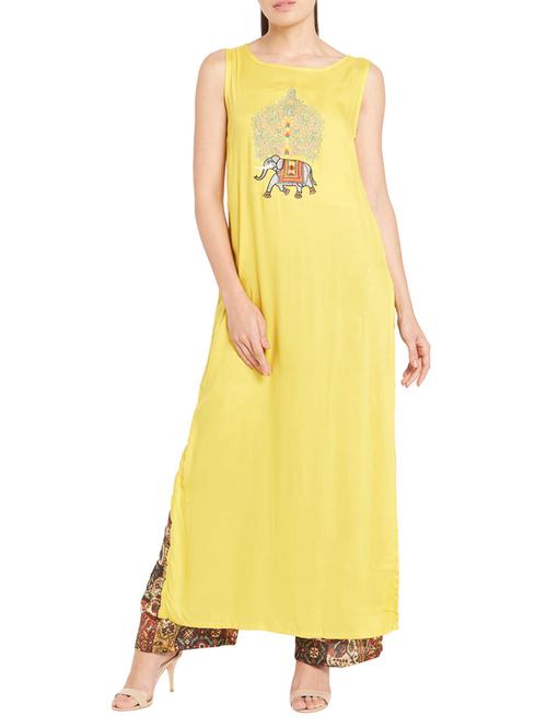 yellow rayon straight kurta - 12276514 - Very Small Image - 1