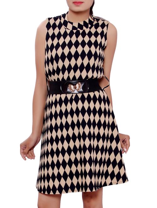 black geometric printed cotton belted dress - 12277772 - Very Small Image - 1