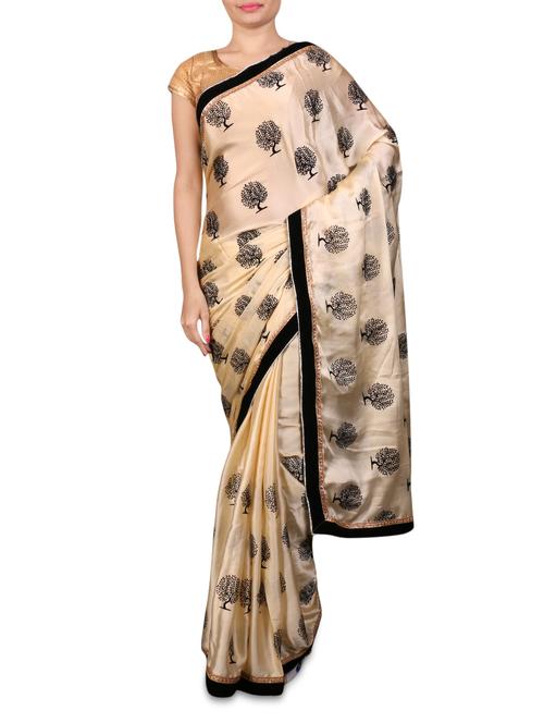 beige printed silk saree - 1228436 - Very Small Image - 1