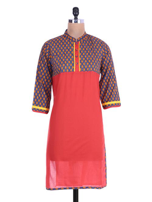 red cotton straight kurta - 1228475 - Very Small Image - 1