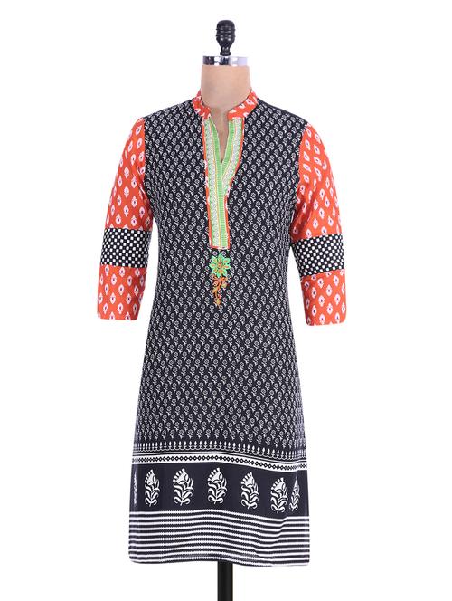 black printed cotton kurta - 1228504 - Very Small Image - 1