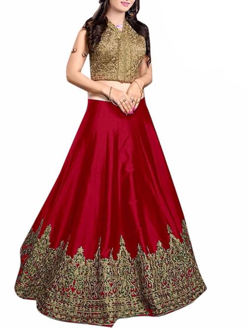 red silk aline lehenga - 12291157 - Very Small Image - 1