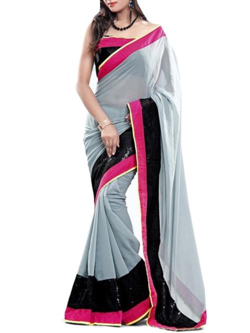 black chiffon saree with blouse - 12291323 - Very Small Image - 1