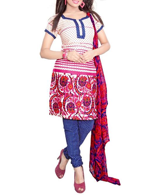 white cotton unstitched suit - 12291927 - Very Small Image - 1