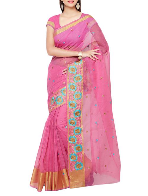 pink cotton kota doria saree with blouse - 12292918 - Very Small Image - 1