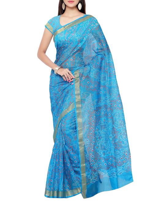 sky blue kora silk bandhani saree with blouse - 12292924 - Very Small Image - 1