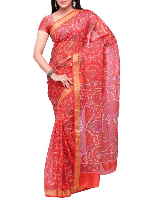orange silk bandhani saree with blouse - 12292927 - Very Small Image - 1