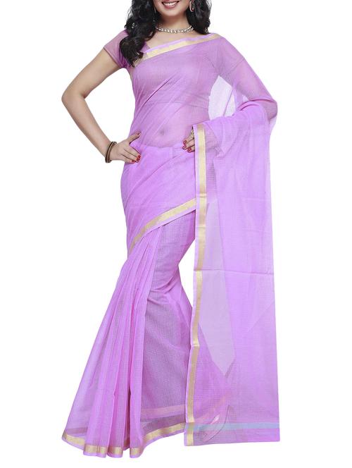 purple cotton saree with blouse - 12292931 - Very Small Image - 1