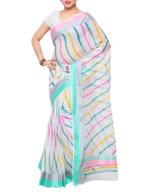 white cotton saree with blouse - 12292945 - Very Small Image - 1