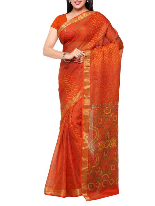 orange silk bandhani saree with blouse - 12292967 - Very Small Image - 1