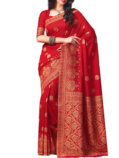 red art silk saree with blouse - 12292991 - Very Small Image - 1