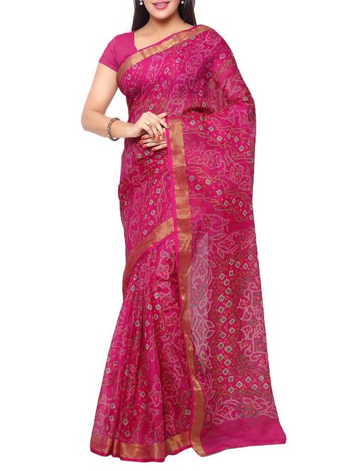 pink silk bandhani saree with blouse - 12293003 - Very Small Image - 1