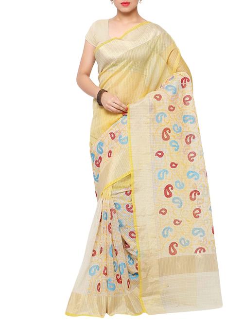 yellow handwoven cotton saree with blouse - 12293084 - Very Small Image - 1