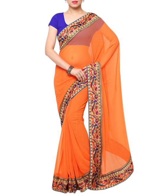 orange georgette bordered saree with blouse - 12293090 - Very Small Image - 1