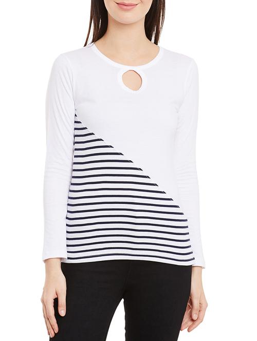 key hole neck striped tee - 12293094 - Very Small Image - 1