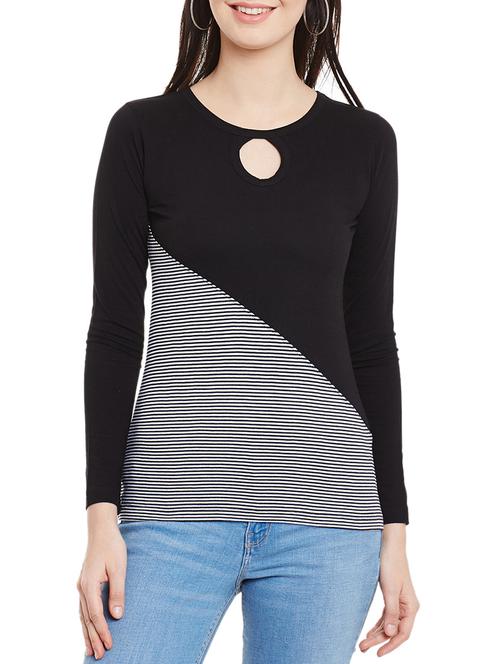key hole neck striped tee - 12293095 - Very Small Image - 1