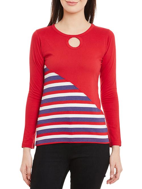 key hole neck striped tee - 12293098 - Very Small Image - 1