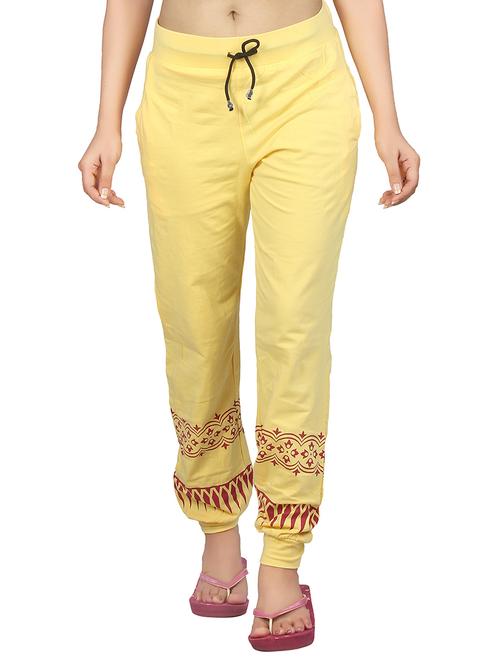 yellow printed hosery track pant - 12294870 - Very Small Image - 1