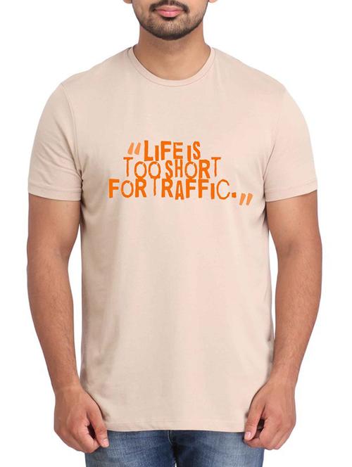 beige printed cotton t-shirt - 12296687 - Very Small Image - 1