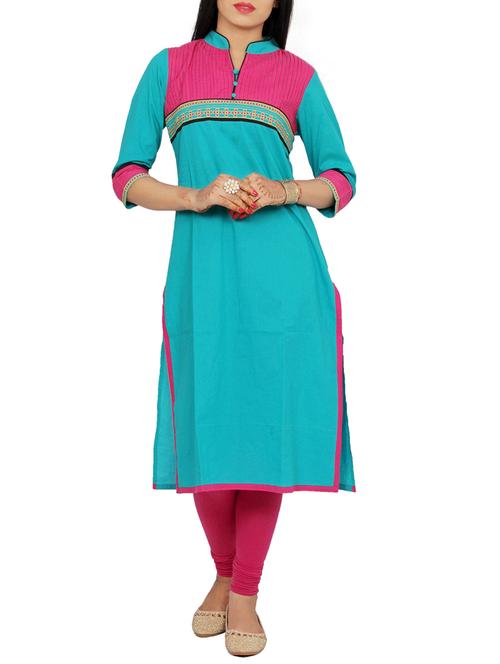sky blue cotton straight kurta - 12297212 - Very Small Image - 1
