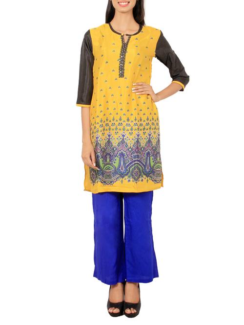 yellow rayon straight kurti - 12297242 - Very Small Image - 1