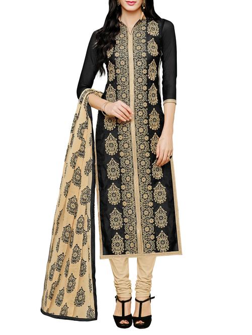 black cotton blend unstitched suit - 12298554 - Very Small Image - 1