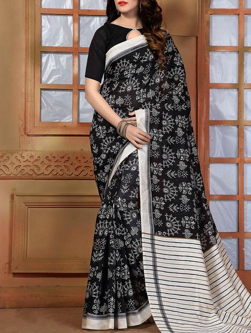 black bhagalpuri silk printed saree with blouse - 12298611 - Very Small Image - 1