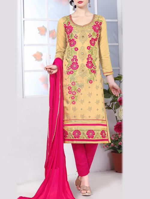 yellow cotton unstitched suit - 12299218 - Very Small Image - 1
