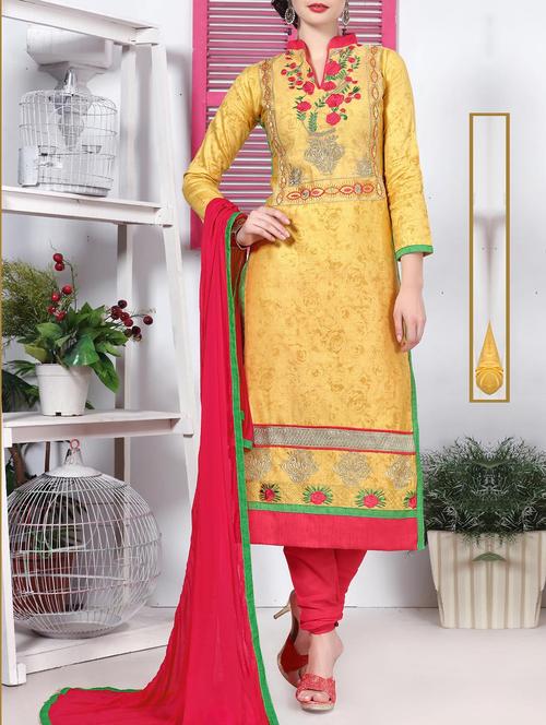 yellow cotton unstitched suit - 12299235 - Very Small Image - 1